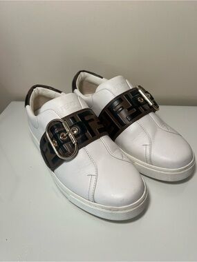 Fendi Zucca FF logo leather buckle sneakers